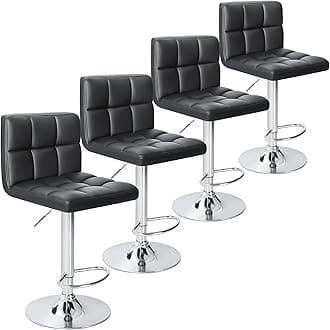 Bar Stools Modern PU Leather Adjustable Swivel Barstools, Armless Hydraulic Kitchen Counter Bar Stool Extra Height Square Island Barstool with Back Set of 4 (Leather, Black 4 Pcs)