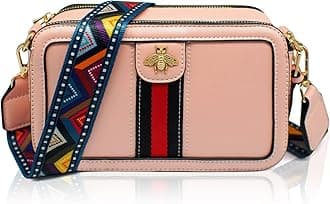 Designer Crossbody Bag Bee Shoulder Purse for Women Trendy Wide Strap Camera Clutch PU Leather Handbag