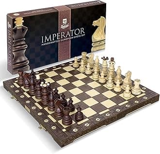Wegiel Imperator 21-Inch Luxury Wooden Chess Set for Adults and Kids - Handcrafted from Premium Beech and Birch Wood - Unique Folding Design with Chess Piece Storage, Brown,Imperator - Brown