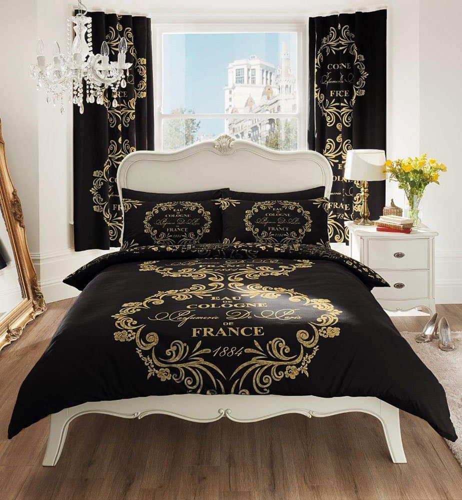 Black & Gold Script Printed Duvet Cover Sets (King)
