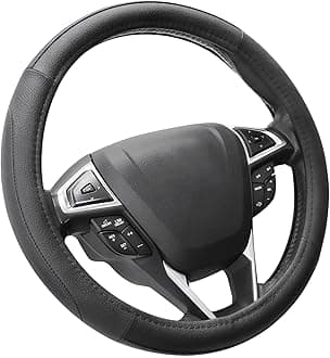 SEG Direct Car Steering Wheel Cover for Prius Civic 14-14.25 inch, Black Microfiber Leather