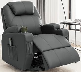 Korser Recliner Chair, Rocking Chair with Massage and Heat, 360° Swivel Recliner Chairs for Adults, Rocker Manual Recliner with Remote Control and Cup Holder for Living Room, Bedroom, Nursery