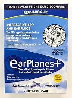 EarPlanes Original Earplugs for Adults, Pressure Filtering Protection for Airplane Travel (1 Pair)