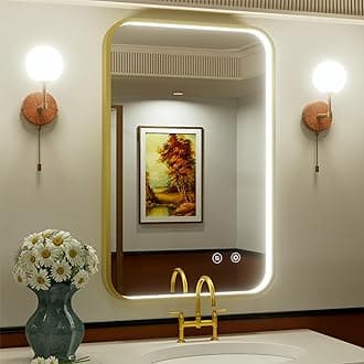 24x36 Inch Gold LED Mirror for Bathroom with Lights, Adjustable 3000K/4500K/6000K, Wall Mounted Lighted Bathroom Vanity Mirror, Stepless Dimmable, Anti-Fog, Memory, Horizontal/Vertical