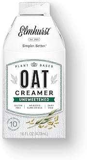 Elmhurst1925 Unsweetened Oat Creamer, Plant-Based, Vegan, 16 Ounce (Pack of 6)