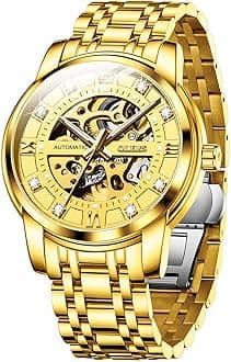 - Mens Automatic Watch Skeleton Diamond Luxury Mechanical Self Winding Dress Wrist Watch Waterproof Luminous