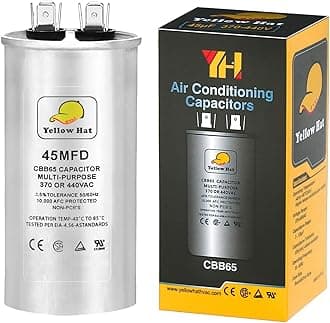 Capacitor for Air Conditioner 45 uf MFD 370 or 440 Volt VAC, Multi-Purpose Round Capacitor for AC Motor Run or Fan Motor Start or Condenser Straight