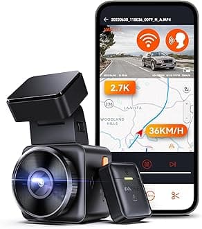 Vantrue E1 2.7K WiFi Mini Dash Cam, Voice Control Front Car Dash Camera with GPS&Speed, Super Night Vision, Wireless Controller&App, 24 Hours Parking Mode, Buffered Motion Detection, Support 512GB Max