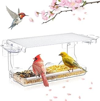 Window Bird Feeder for Outdoors, Clear Wild Bird Feeders Window Mounted with Self-Adhesive Hooks, Outside Hummingbird, burd, Oriole, Finch Bird Watching for Garden, Yard, Elderly Kids Viewing