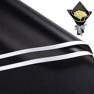 Loveinside 20 Sheets Flower Wrapping Paper - White Edge Frosted Waterproof Floral Bouquet Wrapping Paper - Florist Supplies Packaging Paper for Birthday, Wedding and DIY Crafts - Black/White