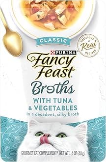 Purina Fancy Feast Lickable Wet Cat Food Broth Topper Classic Complement with Tuna and Vegetables - (Pack of 16) 1.4 oz Pouches