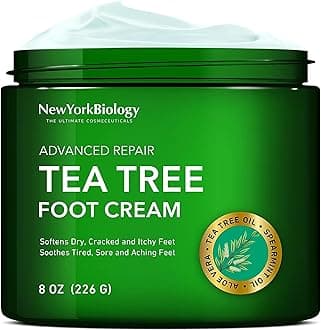 New York Biology Tea Tree Oil Foot Cream for Dry Cracked Feet, Athletes Foot, Nail Fungus, Jock Itch, Ringworm, Cracked Heels and Itchy Skin – Pain Relieving Foot Cream - 226 g