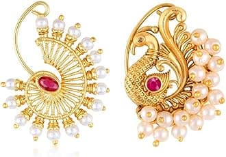 Vighnaharta Gold Plated with Pearl Nose for for women for women[VFJ1070-1134NTH-Press-Red]