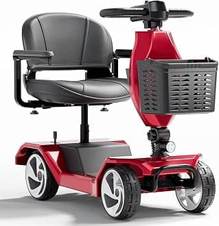 Mobility Scooters for Seniors, 4 Wheel Foldable Mobility Scooters for Adults, Folding Travel Mobility Scooter with Seat, Electric Wheelchair, Powered Lightweight Motorized Scooter - Red