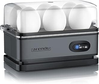 arendo - Electric Egg Boiler, Automatic Cooker with Warming Function, 6 Egg Capacity, Indication Light, for Perfect Soft and Hard Eggs,Water Measuring Cup and Egg Piercer, Stainless Steel, Cool grey