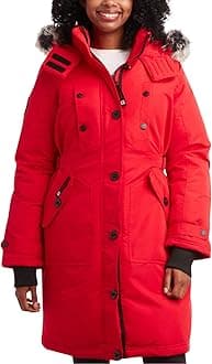 CANADA WEATHER GEAR Women's Winter Coat - Stadium Parka Jacket, Fur Trim Hood (S-3XL), Red Apple, X-Large
