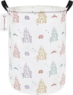 QUEENLALA Large Storage Basket,Laundry Hamper/Bathroom/Home Decor/Collapsible Round Storage Bin,Boys and Girls Hamper/Boxes/Clothing(Round-Rose Castle)