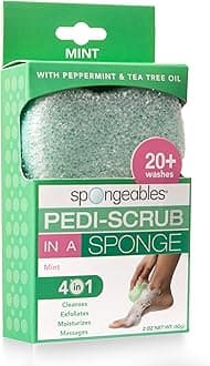 Spongeables Pedi-scrub Foot Buffer, The Soap is In The Sponge, Contains Peppermint and Tea Tree Oil, Foot Exfoliating Sponge, 20+ Washes, Mint Scent, 2 Ounce Sponge, Pack Of 1, Green (S157A6-AMZ)