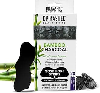 DR.RASHEL Charcoal Nose Pore Strips For Pore Cleansing, Instant And Painless Blackheads Removal | Deep Purifying Blackhead Remover Strips for Nose | 20 PCS (10 Strips & 10 Wipes)