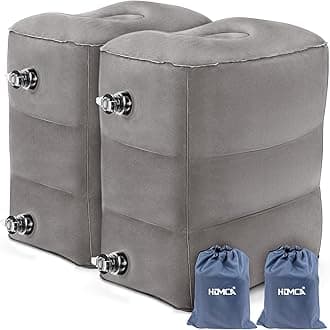 Inflatable Travel Foot Rest Pillow (2-Pack) Adjustable Height Leg Pillow Fast Inflating Airplane Bed for Toddlers Footrest Pillow for Office, Airplane, Train, Cars, Home (Grey)