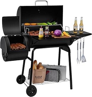 BBQ Charcoal Grill and Offset Smoker, 30'' L, 800 Square Inch, Outdoor for Camping, Black