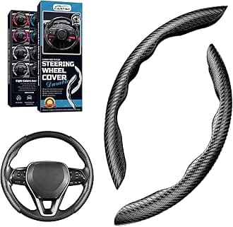 Carbon Fiber Steering Wheel Cover - Anti-Slip, Steering Wheel Cover for Men/Women - Durable, Universal Car Accessory (Black)