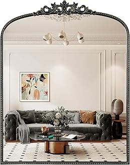 WallBeyond Gold Vintage Mirror for Vanity 28x36 Inch, Black Antique Mirror with Ornate Frame, Arched Vintage Wall Mirror for Bathroom, Living Room, Fireplace, Entryway