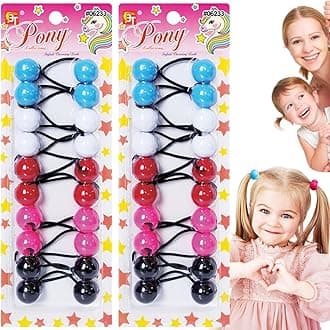 Beauty Town 20PCS Bubble Ponytail Holders – 20mm Twin Bead Hair Ties for Girls & Kids – Colorful Elastic Hair Accessories for Braids & Pigtails (Sky Blue/White/Red/Pink/Black)