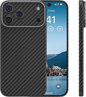 memumi Real Aramid Fiber for iPhone 17 Pro Max Case, [NO-case Feeling] Durable Sturdy Aramid Fiber with 0.5mm Slim Case for iPhone 17 Pro Max Thin and Minimalist in Carbon Fiber Design, Grey Black