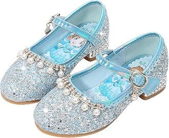 Girls Princess Shoes ELSA Mary Jane High Heels Dress up Christmas Carnival Birthday Theme Party Costume Kids Crystal Sequin Wedding Bridesmaids Shoes Cosplay Fancy Halloween Blue Pink Silver 03