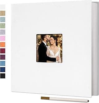 Vienrose Large Adhesive Photo Album Scrapbooking 40 Pages Linen Bound Photo Book DIY Length 28 x Width 27 cm with Metallic Pen