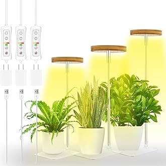 Halo Plant Grow Light,LED Growing Light Full Spectrum for Indoor Plants,Height Adjustable, Automatic Timer, 5V Low Safe Voltage,Idea for Small Plants(3 Pack)