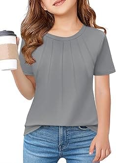 Girls Pleated T Shirts Kids Summer Short Sleeve Fashion Tops Tees 5-14 Years
