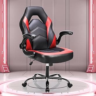 OLIXIS Computer Gaming Desk Chair - Big and Tall Ergonomic Comfy Lumbar Support with Flip-up Armrest and 360° Swivel Wheels, PU Leather Height Adjustable, for Home and Office, Red