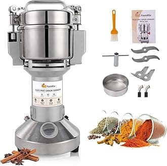 FoundGo Electric Grain Mill 10.6oz/300g Commercial Grain Grinder Stainless Steel Powder Grinding Machine 25,000rpm Pulverizer for Spice/Coffee/Flour/Pepper/Herb Superfine (300g, Standing)