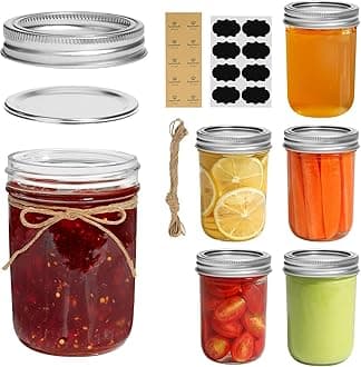ComSaf Small Mason Jars 8 oz 6Pcs, Half Pint Regular Mouth Mason Jar with Lids and Seal Bands, Glass Canning Jars for Jam, Jelly, Spice, Meal Prep, Honey, Shower Wedding Favors, DIY Candles Decor