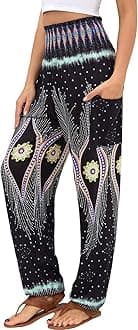 Women's Harem Pants, High Waist Yoga Boho Trousers with Pockets