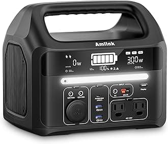 Portable Power Station for Camping 300W 299Wh LiFePO4 Battery Powered Generator, 2 Up to 300W AC Outlets 100W USB C and PD Total 8 Output Ports, Home Battery Backup for Outdoor 93600mAh with LED Light