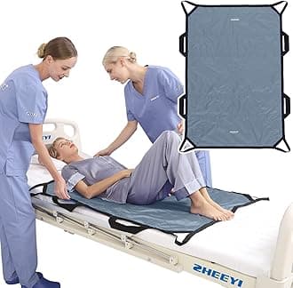 Positioning Bed Pad with Reinforced Handles 48" x 40" Patient Transfer Sheet Aid Assistant for Body Lifting, Turning, Repositioning, for Elderly, Incontinence, Caregiver, Gray