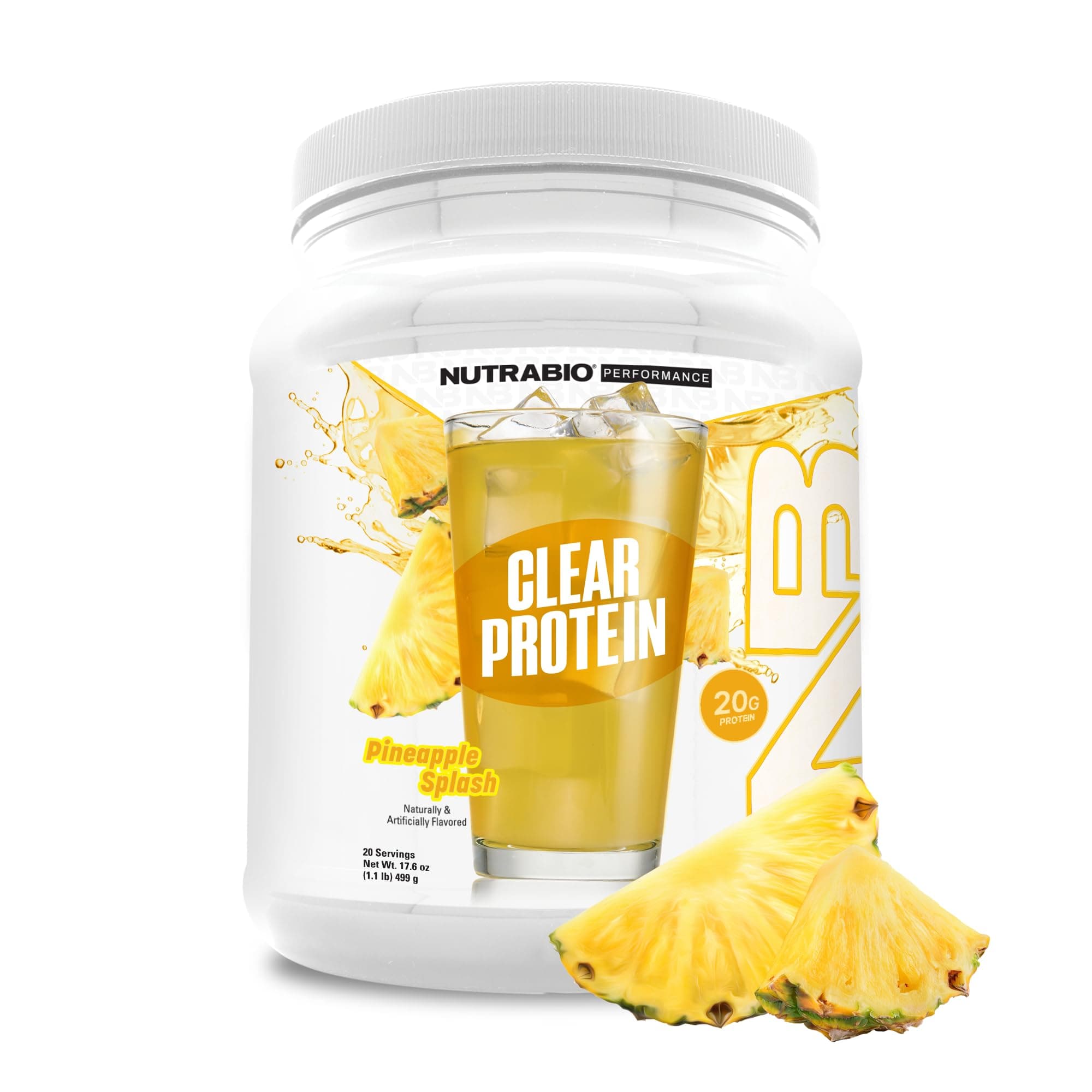 NutraBio Clear Whey Protein Isolate – Pure Whey Isolate for Men and Women, Delicious Fruit Flavors – Non-GMO, Zero Lactose - Pineapple Splash, 20 Servings
