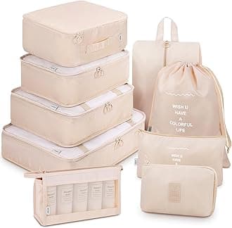 Mossio 9 Set Packing Cubes with Shoe Bag & Electronics Bag - Luggage Organizers Suitcase Travel Accessories, Beige, Large