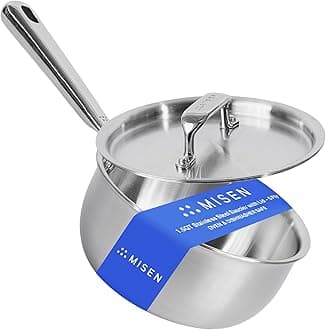 Misen 5-Ply Stainless Steel Saucier with Lid– Induction-Compatible Pan with Curved Sides for Smooth Stirring - Oven Safe to 800F – Even Heat Distribution & Ergonomic Handle - 1.5 QT