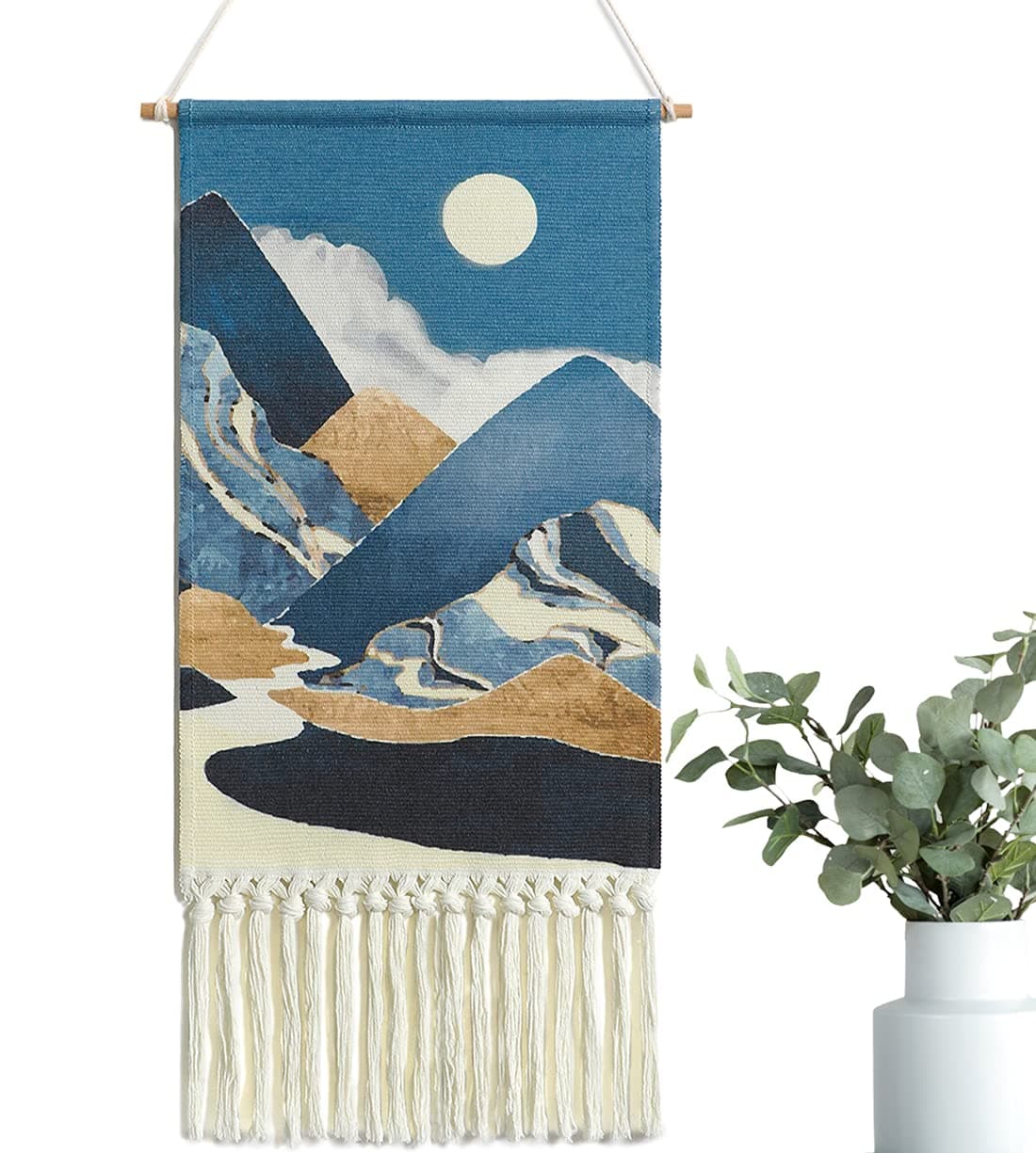 Weldomcor Macrame Tapestry Wall Hanging with Tassels Boho Woven Wall Art Decor Chic Home Bohemian Moon Tapestries Sun Mountain Cloud Aztec Apartment Dorm Room Backdrop Decoration