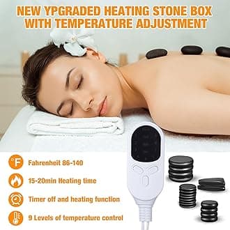 Yunsailing Hot Stones Massage Set 18 Pieces Hot Stones Hot Stones for Massage Bianstone Massage Stones Rocks for Home Spa Warming Relaxing Pain Relief (Adjustable Temperature)