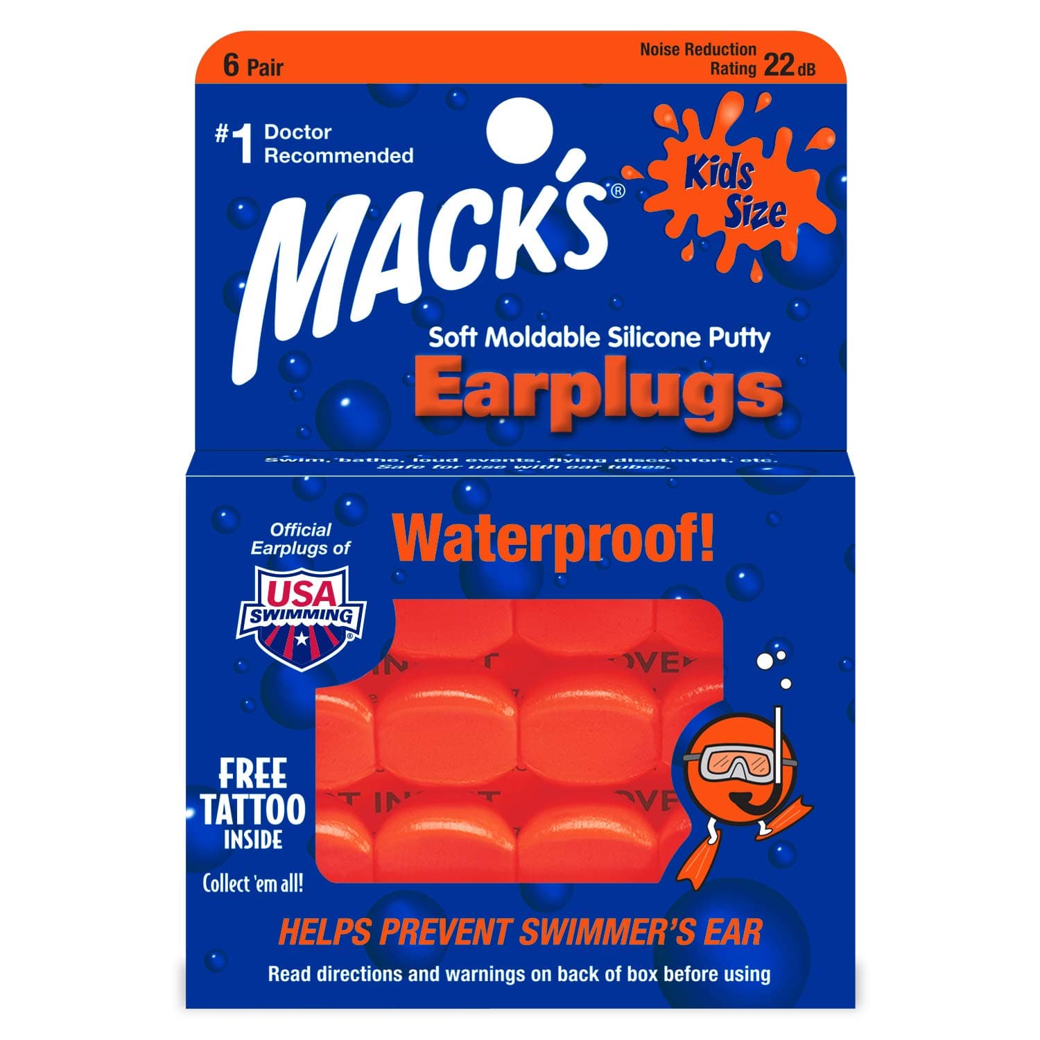 Soft Moldable Silicone Putty Ear Plugs - Kids Size, 6 Pair - Comfortable Small Earplugs for Swimming, Bathing, Travel, Loud Events and Flying | Made in USA
