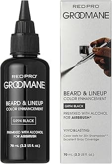 GROOMANE Beard & Lineup Color Enhancement for Airbrush, Natural Semi-Permanent Barber Beard Dye, Long-Lasting, Gray Coverage, Men Hairline Color (Black (Premix), 2.3 fl.oz)