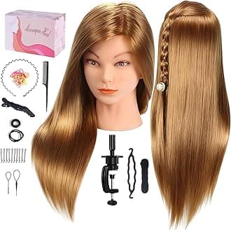 Beauty Star Mannequin Head, 20 Inch Long Gold Hair Cosmetology Mannequin Manikin Training Head Model Hairdressing Styling Practice Training Doll Heads with Clamp and Accessories