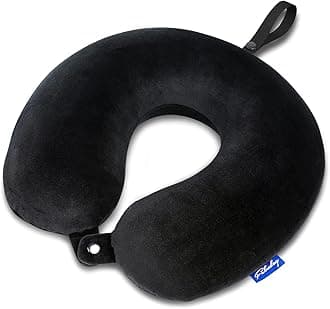 Fabuday Memory Foam Travel Pillows for Airplanes - Neck Pillow for Traveling with Attachable Snap Strap Soft Washable Cover, Flight Pillow for Sleeping, Car, Home, Office, Black