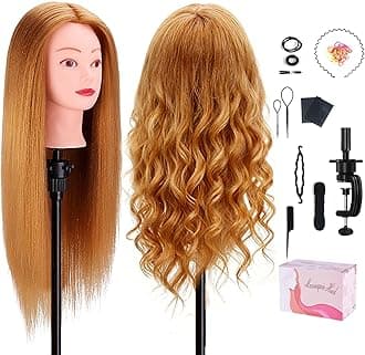Mannequin Head with 80% Human Hair, TopDirect 24" Blonde Real Hair Cosmetology Mannequin Head Hair Styling Hairdressing Practice Training Doll Heads with Clamp Holder and Tools