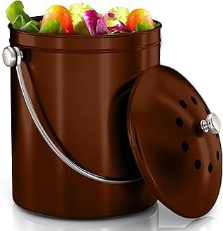 Utopia Kitchen Compost Bin for Kitchen Countertop - 1.3 Gallon Compost Bucket for Kitchen with Lid - Includes 1 Spare Charcoal Filter (Copper)